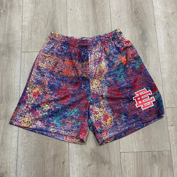 Eric Emanuel EE Rug Pattern Basic Shorts size Large L Blue Purple Red B4 - Picture 1 of 7